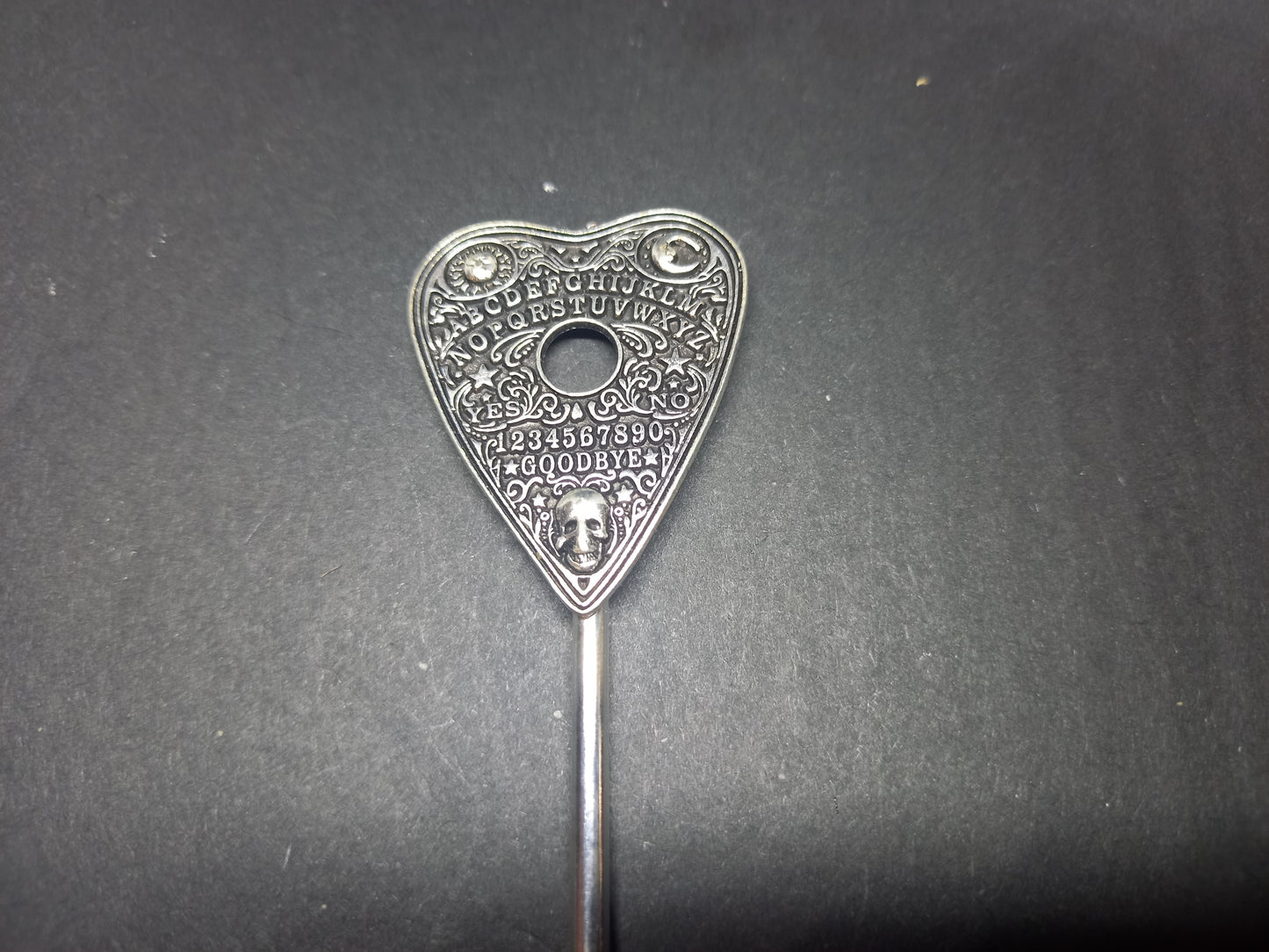 Goth Gothic Witchy Occultist Satanic Pagan "Ouija Planchet" detail metal hair stick V1