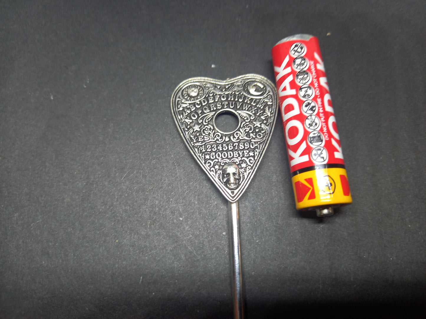 Goth Gothic Witchy Occultist Satanic Pagan "Ouija Planchet" detail metal hair stick V1