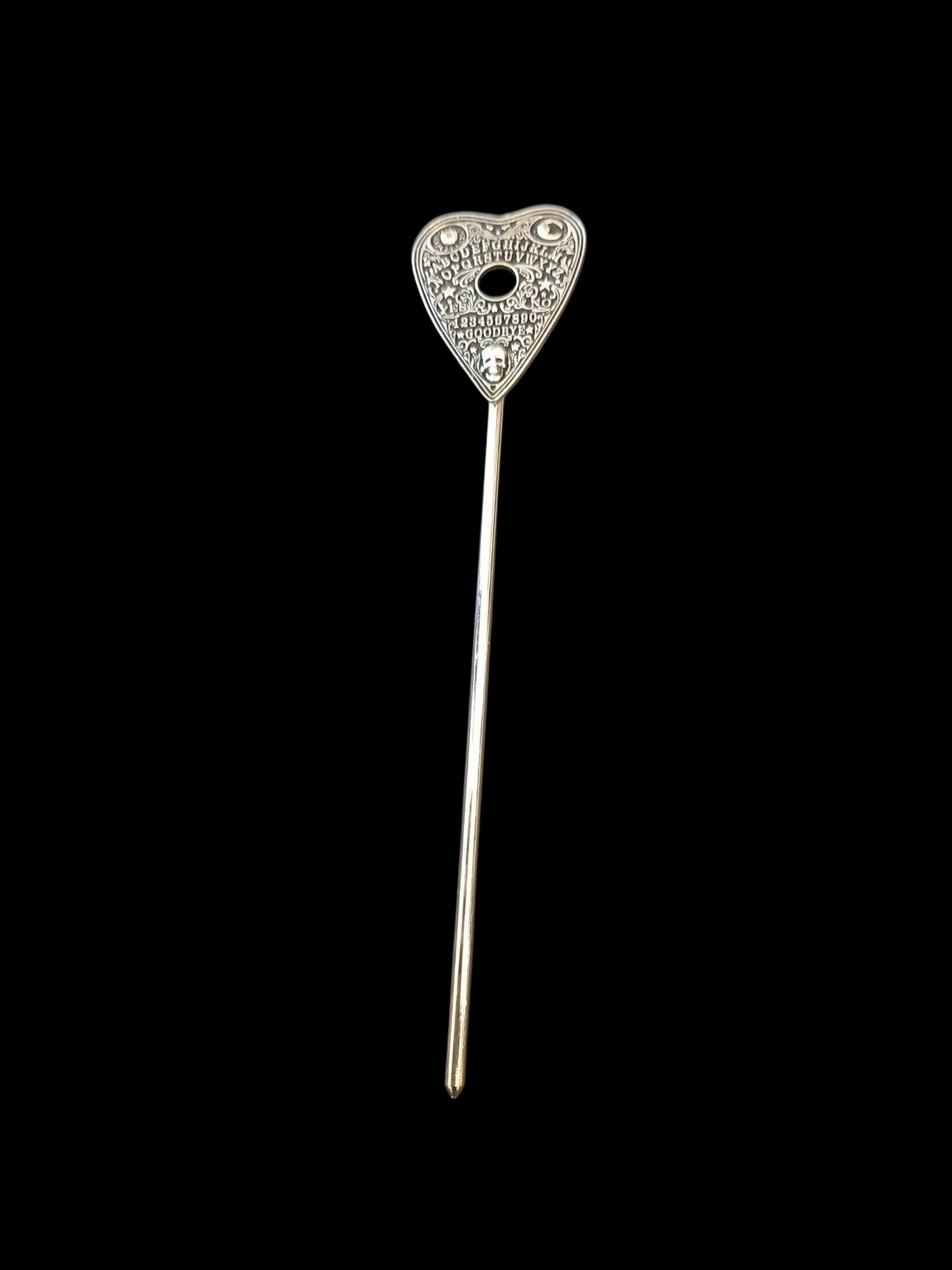 Goth Gothic Witchy Occultist Satanic Pagan "Ouija Planchet" detail metal hair stick V1