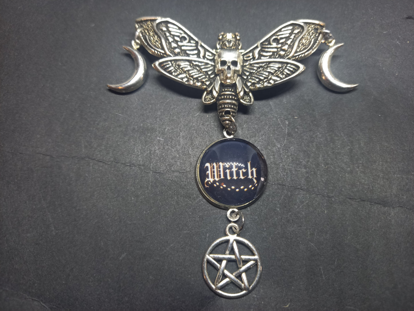 Goth Gothic Witchy Killstar occult pagan oddity curiosity "Death Head Moth Goddess style Witch Brooch