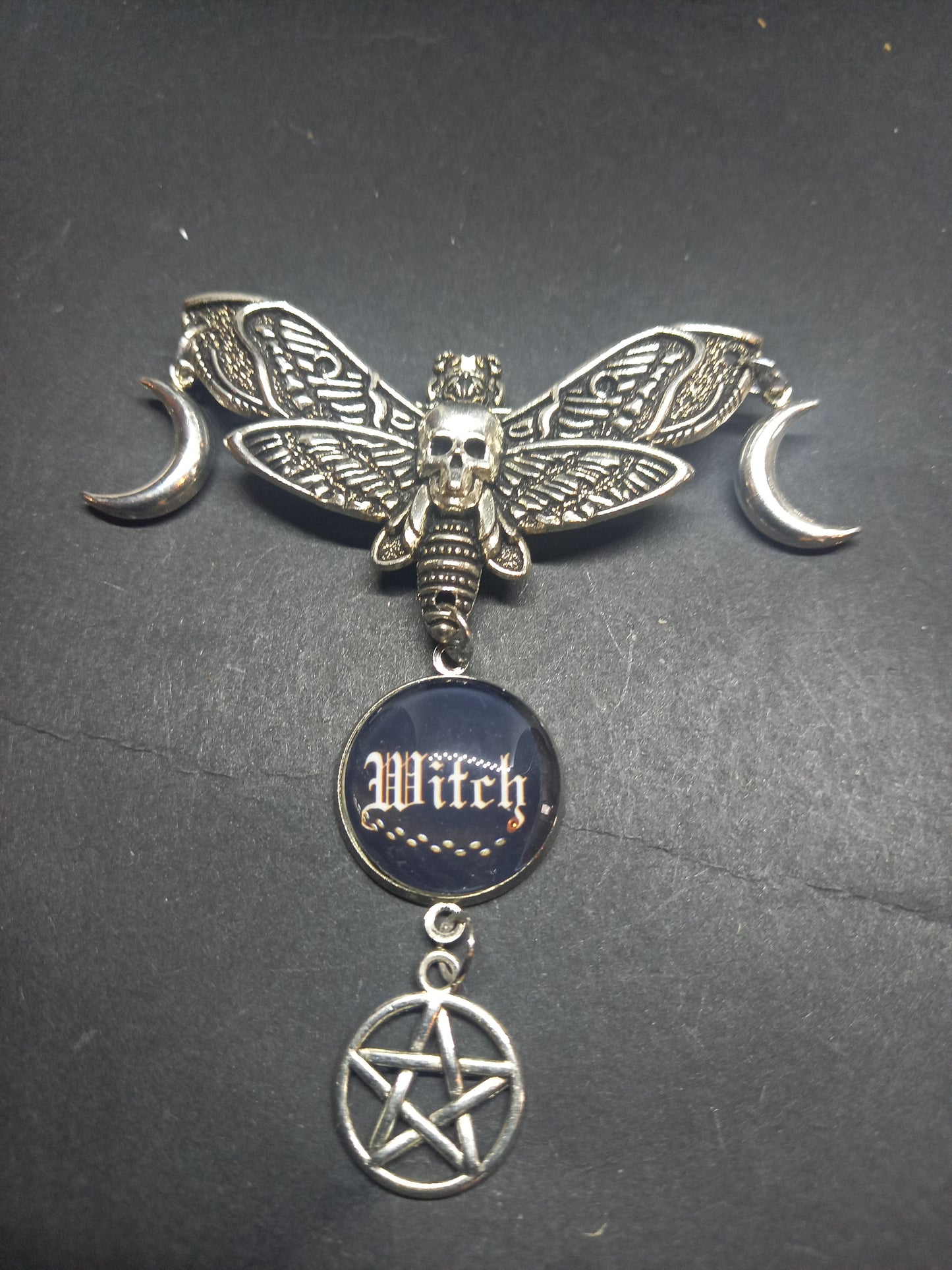 Goth Gothic Witchy Killstar occult pagan oddity curiosity "Death Head Moth Goddess style Witch Brooch