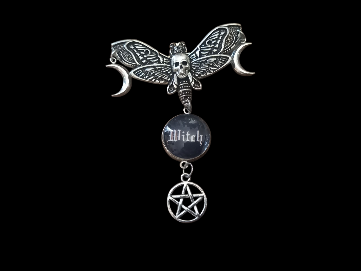 Goth Gothic Witchy Killstar occult pagan oddity curiosity "Death Head Moth Goddess style Witch Brooch