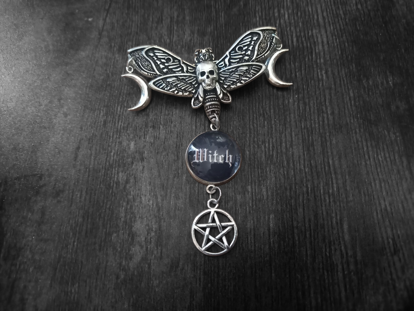 Goth Gothic Witchy Killstar occult pagan oddity curiosity "Death Head Moth Goddess style Witch Brooch
