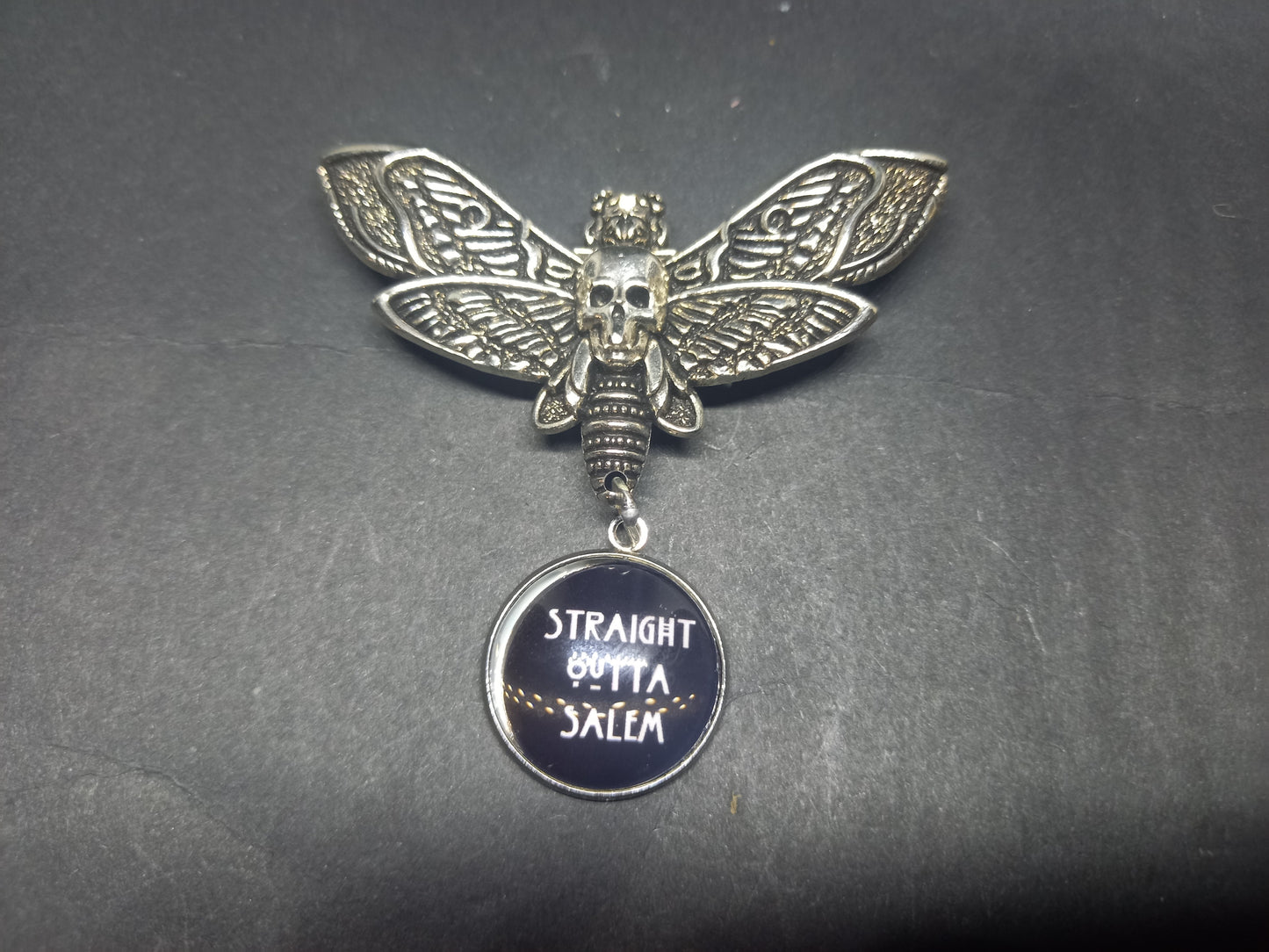 Goth Gothic Witchy Killstar occult pagan oddity curiosity "Death Head Moth with Straight Outta Salem slogan"