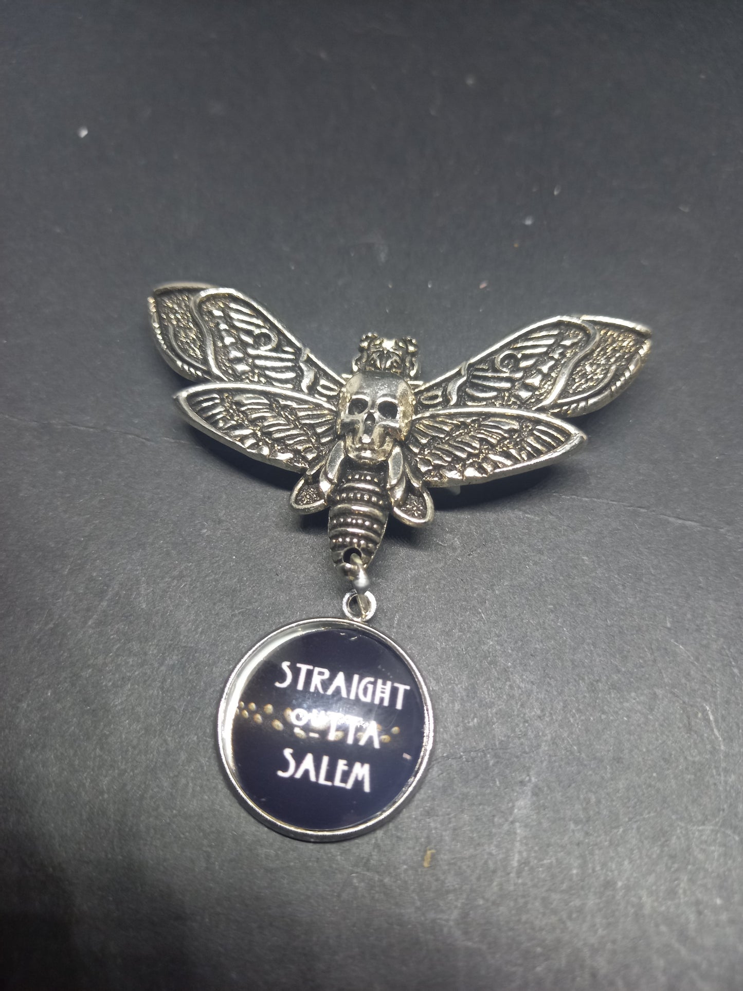 Goth Gothic Witchy Killstar occult pagan oddity curiosity "Death Head Moth with Straight Outta Salem slogan"