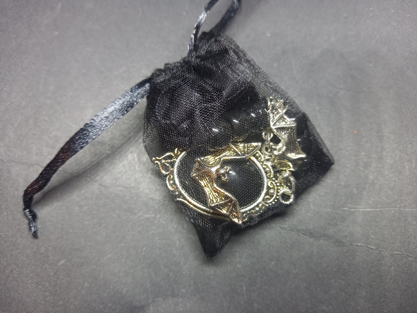 Goth Gothic Witchy vampire "Ornate open wing bat with matching bat charms and skull beads"on Black velvet Ribbon Choker