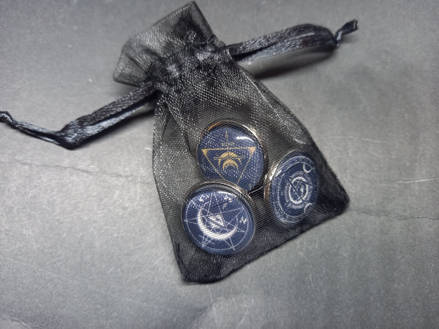 Goth Gothic Old School 1980's alternative Fields Of The Nephilim "Inspired" Set of Three MAGICK Pin Badge's