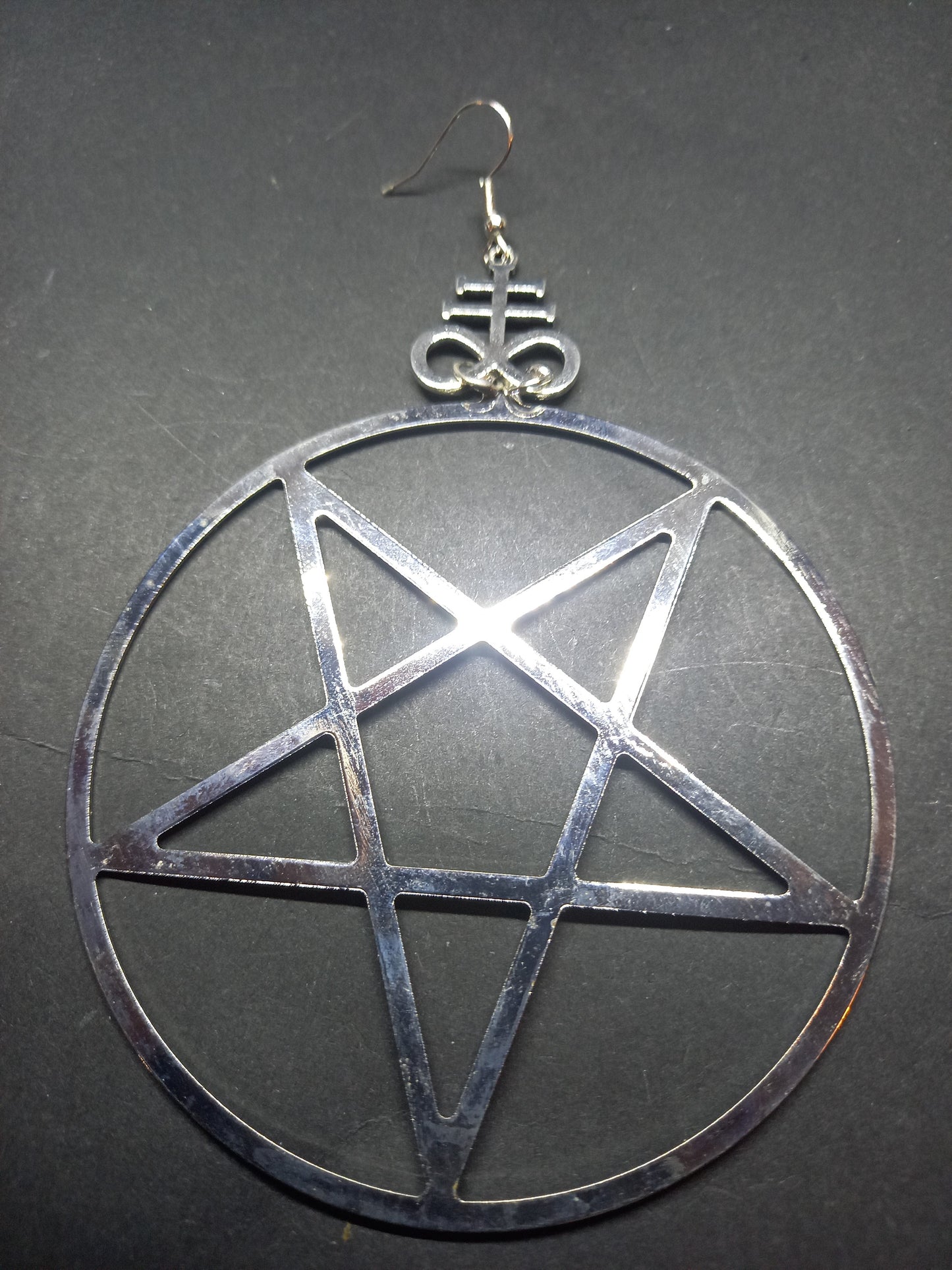 Goth Gothic Witchy "Oversized Inverted pentagram with Cross of Satan " earrings