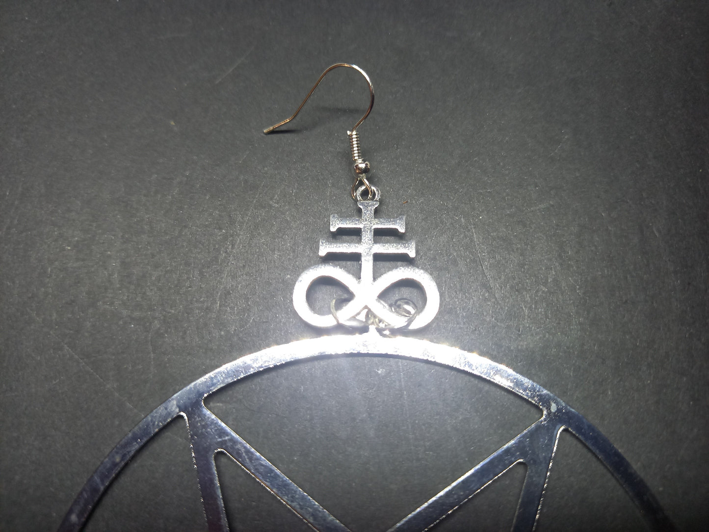 Goth Gothic Witchy "Oversized Inverted pentagram with Cross of Satan " earrings