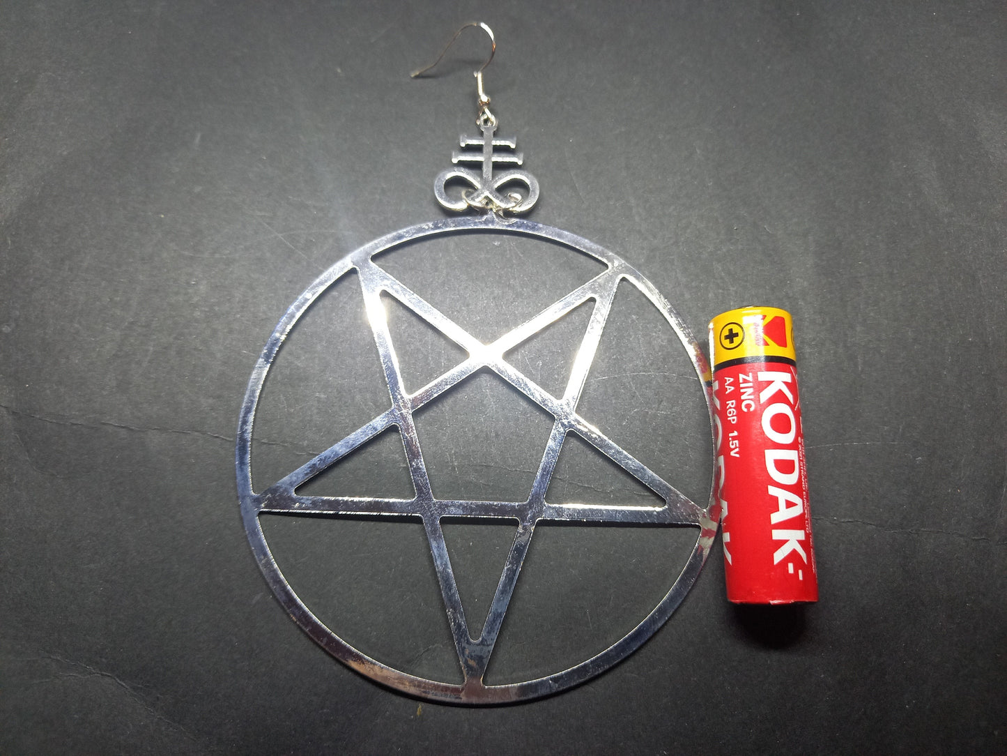 Goth Gothic Witchy "Oversized Inverted pentagram with Cross of Satan " earrings
