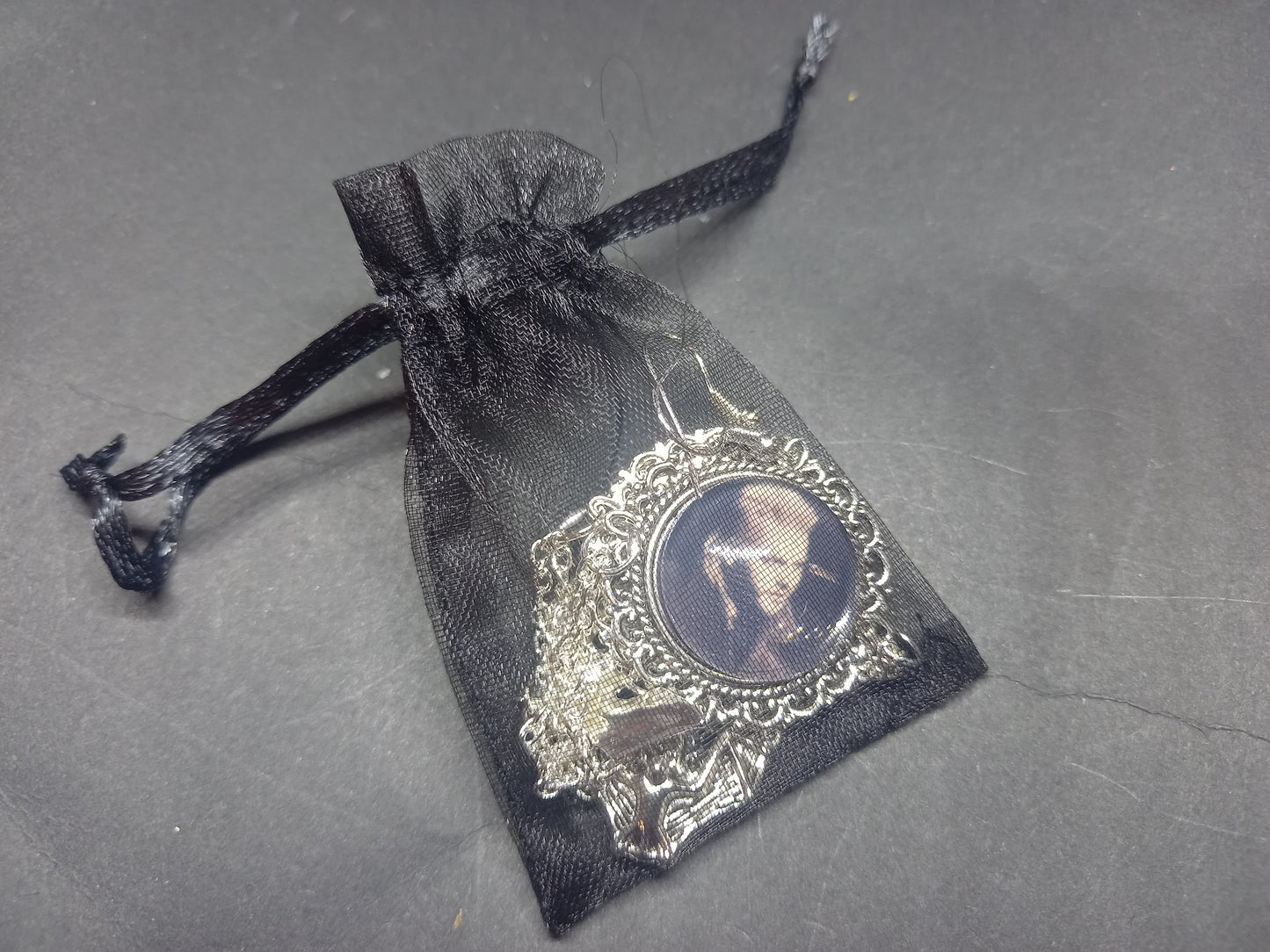 Oddity curiosity gothic witchy Killstar Horror Vampire "The lost Boys" ornate earrings with bat & chains