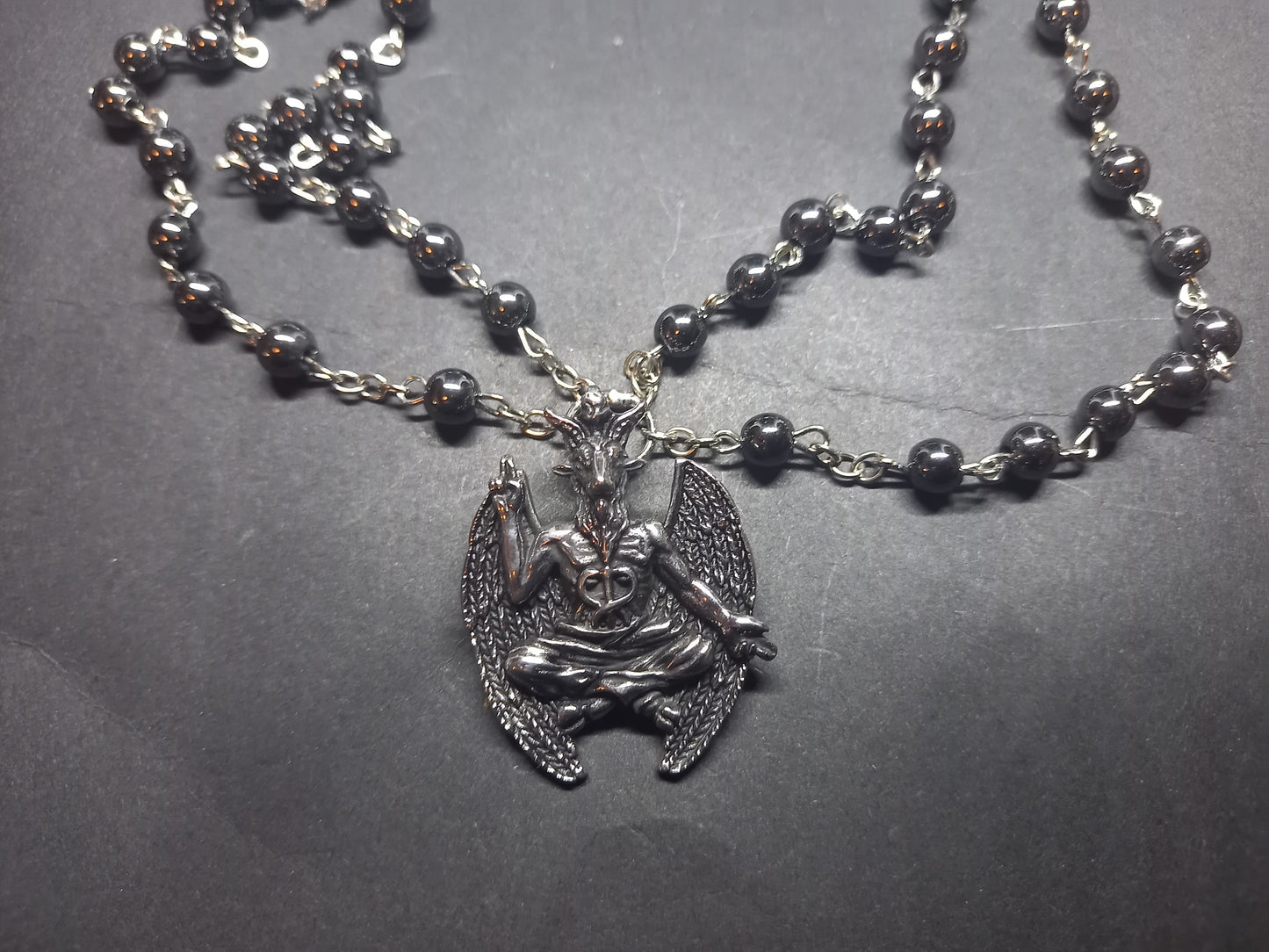 Goth Gothic Witchy Satanic Occult " Stainless steel Baphomet with two Cross of Satan/Leviathan Cross details" double layer rosary