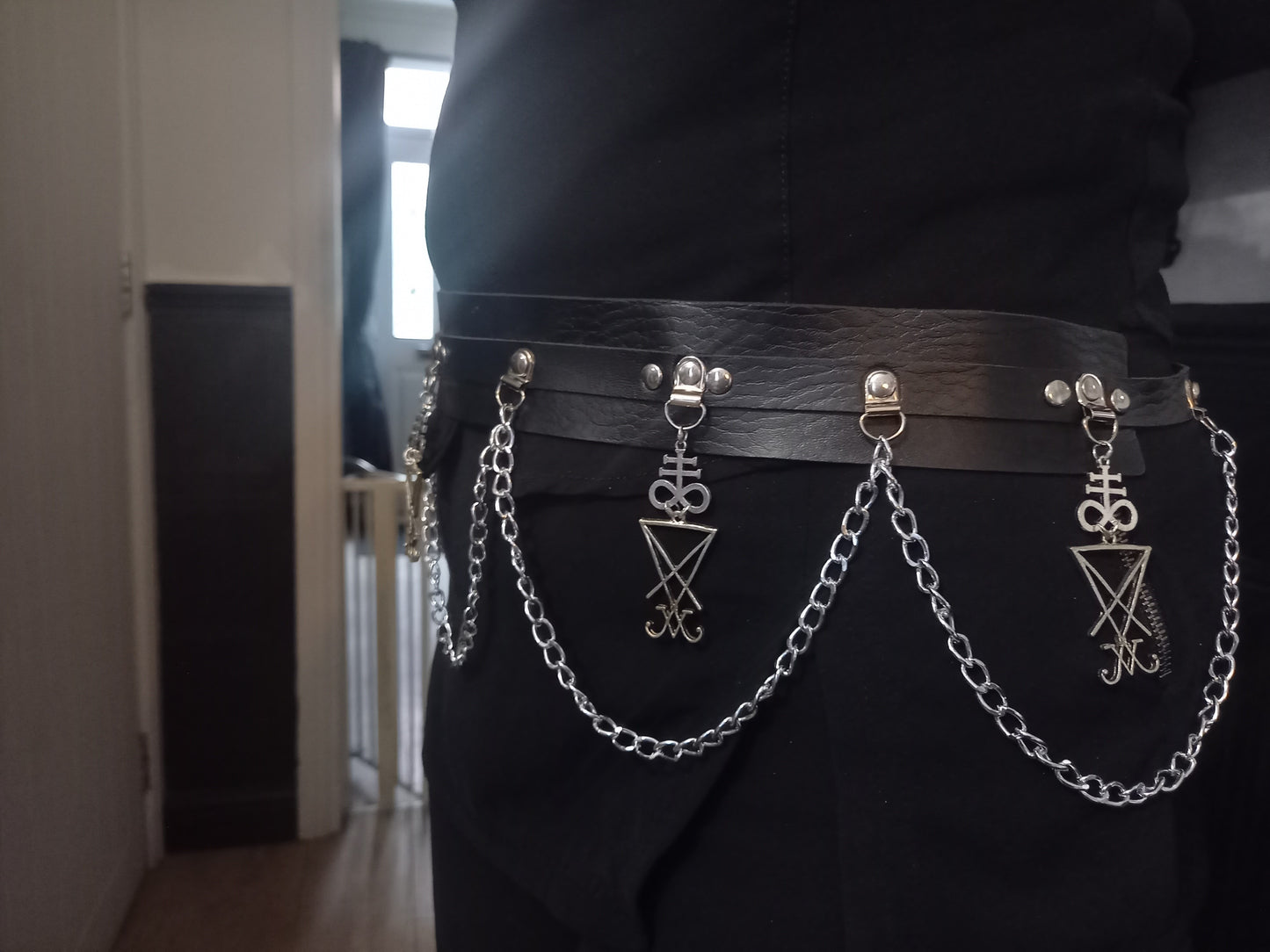 Goth Gothic Witchy killstar witch witchcraft Satanic Occult "Cross of satan and Sigil of Satan" chain belt
