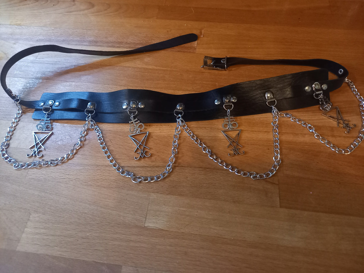 Goth Gothic Witchy killstar witch witchcraft Satanic Occult "Cross of satan and Sigil of Satan" chain belt