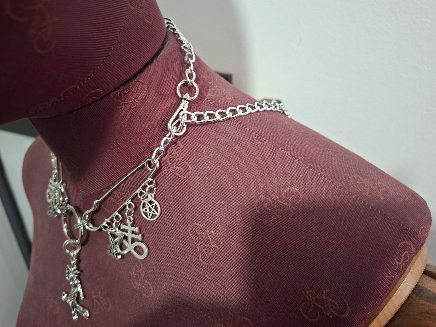 Kilt pin necklace ,Baphomet cross,satanic trinity :Gothic witchy satanic aesthetic