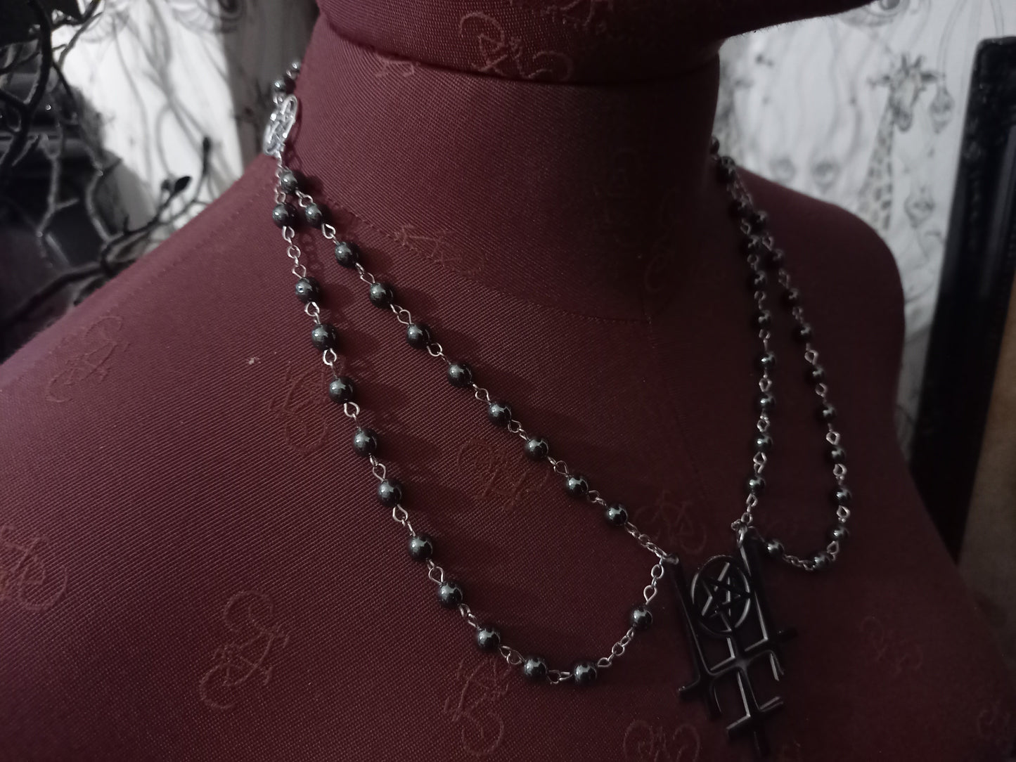 Occult "Satanic Trinity ,three inverted crosses with inverted pentagram" double layer rosary