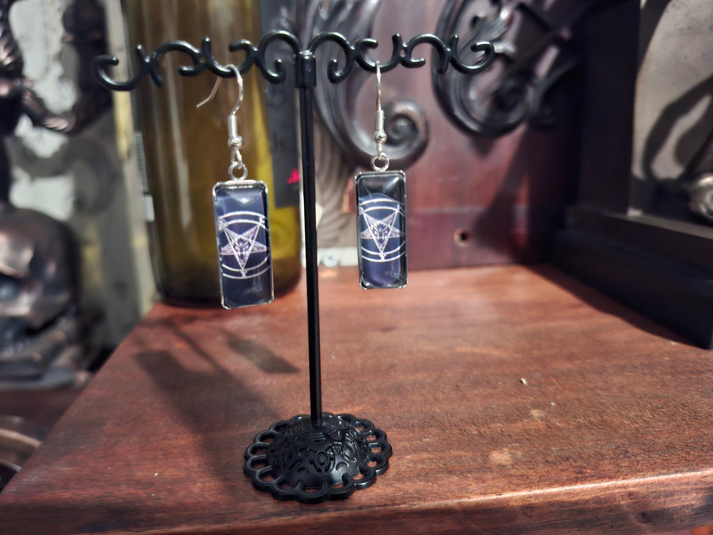 Goth Gothic Witchy Occult "Satanic" Stainless Steel rectangle image earrings