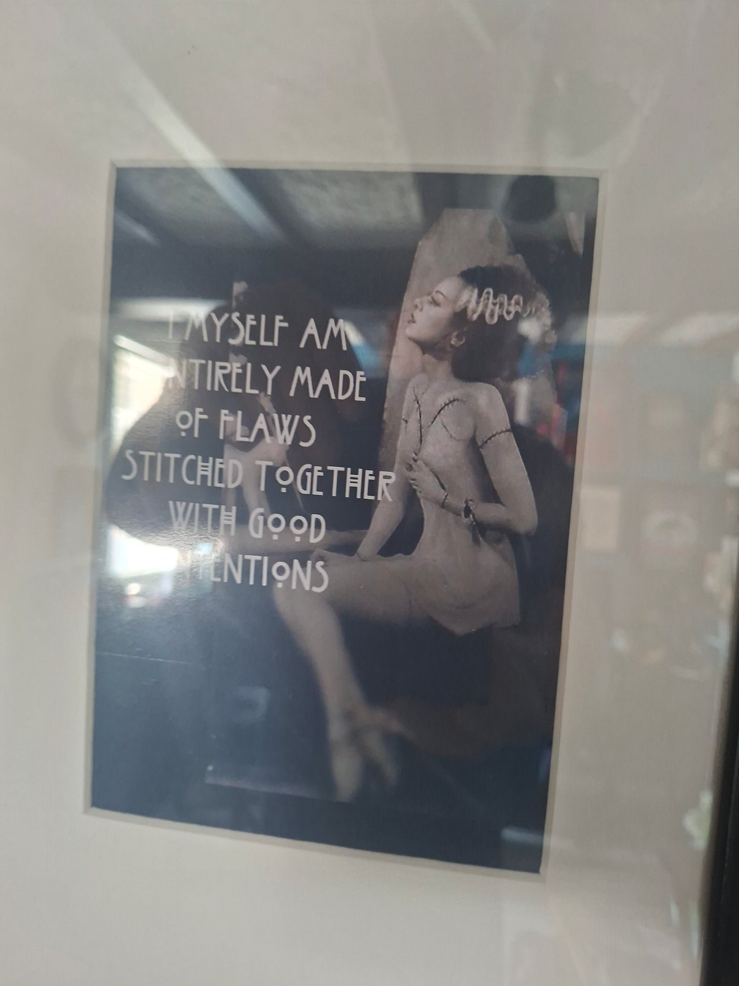 Framed Art , Bride "Good Intentions " with rosary and crystals :Gothic Witchy homewares