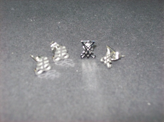 Stainless Steel Cross of Satan/ Sigil of Satan Stud Earrings