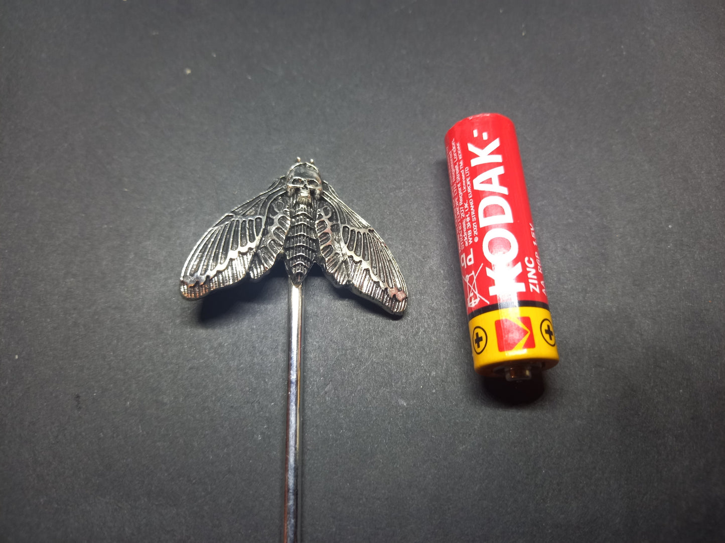Goth Gothic Witchy Occultist Satanic Pagan "Death head moth" detail metal hair stick V2