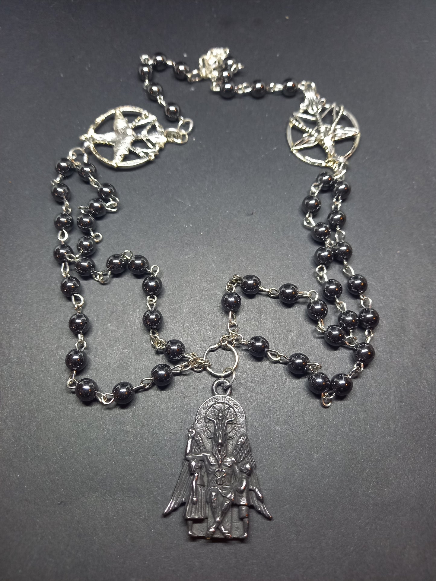 Goth Gothic Witchy Satanic Occult "Satanic Temple Baphomet with two Sigil of Satan details" double layer rosary