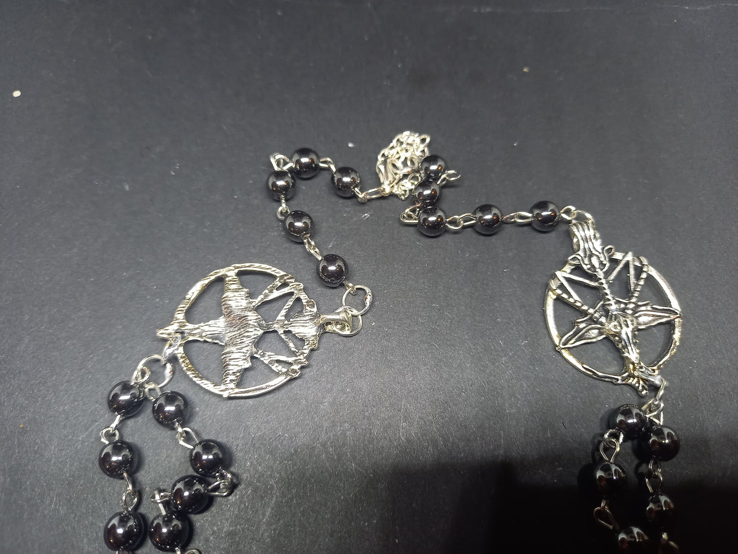 Goth Gothic Witchy Satanic Occult "Satanic Temple Baphomet with two Sigil of Satan details" double layer rosary