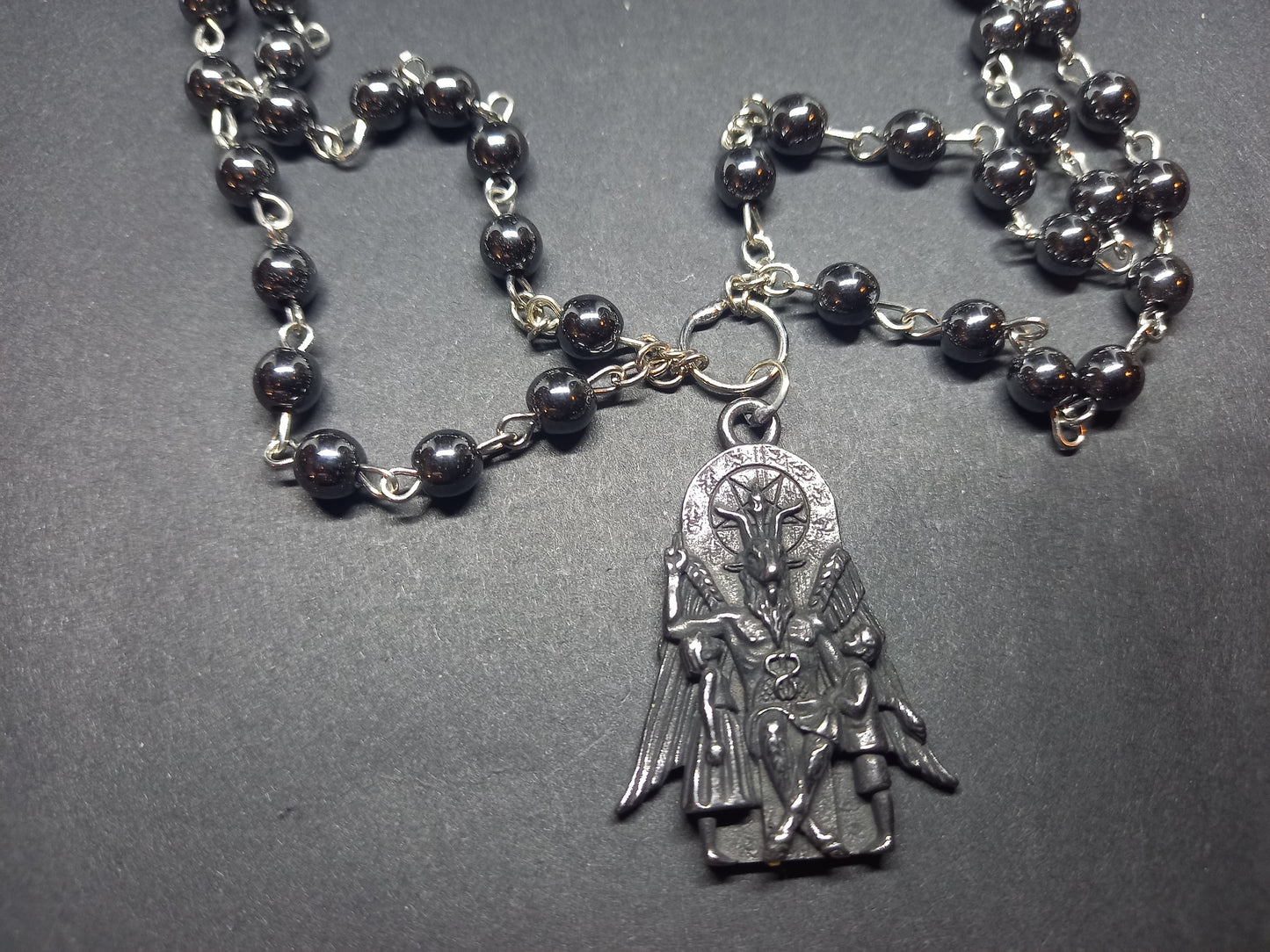 Goth Gothic Witchy Satanic Occult "Satanic Temple Baphomet with two Sigil of Satan details" double layer rosary