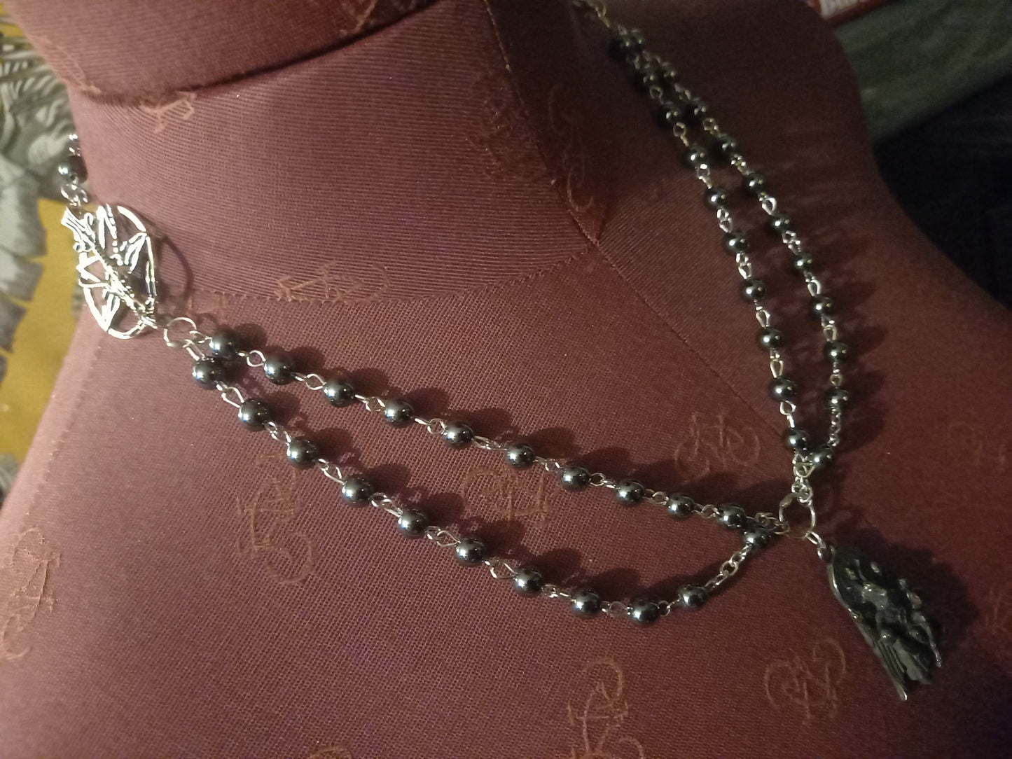 Goth Gothic Witchy Satanic Occult "Satanic Temple Baphomet with two Sigil of Satan details" double layer rosary