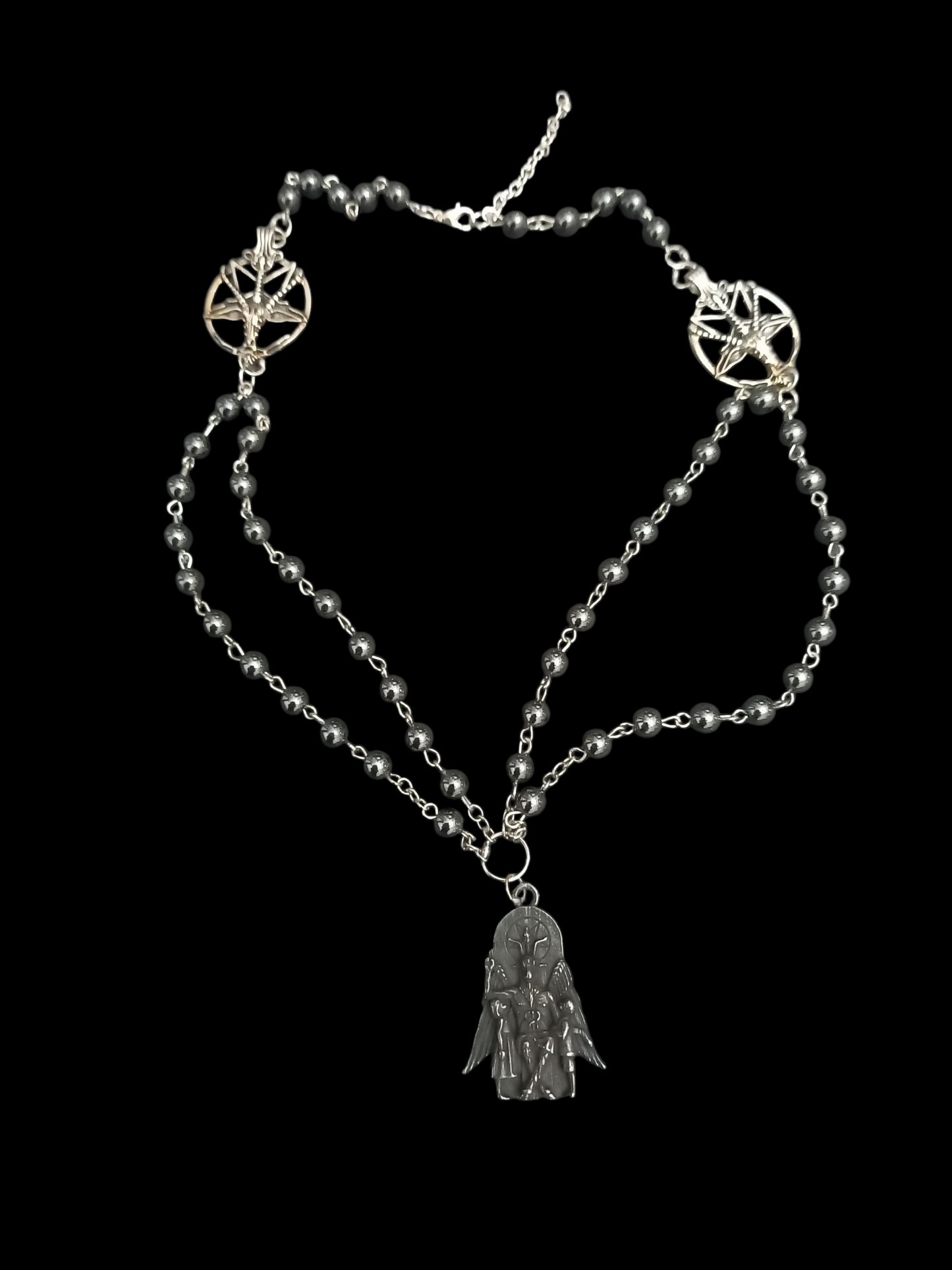 Goth Gothic Witchy Satanic Occult "Satanic Temple Baphomet with two Sigil of Satan details" double layer rosary