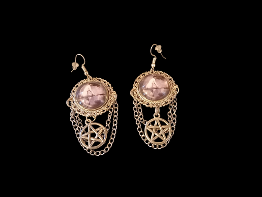 Goth Gothic Witchy Witch Witchcraft Pagan Goddess occult "Witch flying on broomstick" with pentagram deluxe Earrings