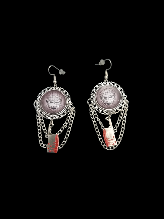 Goth gothic witchy horror Clive Barkers Hellraiser inspired "Stylized Pinhead"  Deluxe Earrings