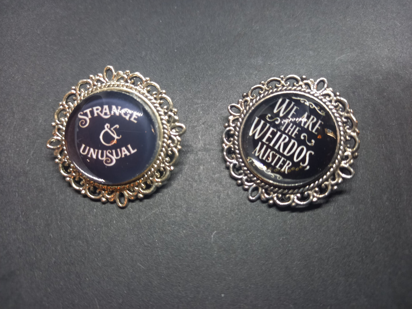 Goth gothic witchy killstar beetlejuice & craft inspired "strange and unusual ,we are the weirdos mister" decorative pin badge set