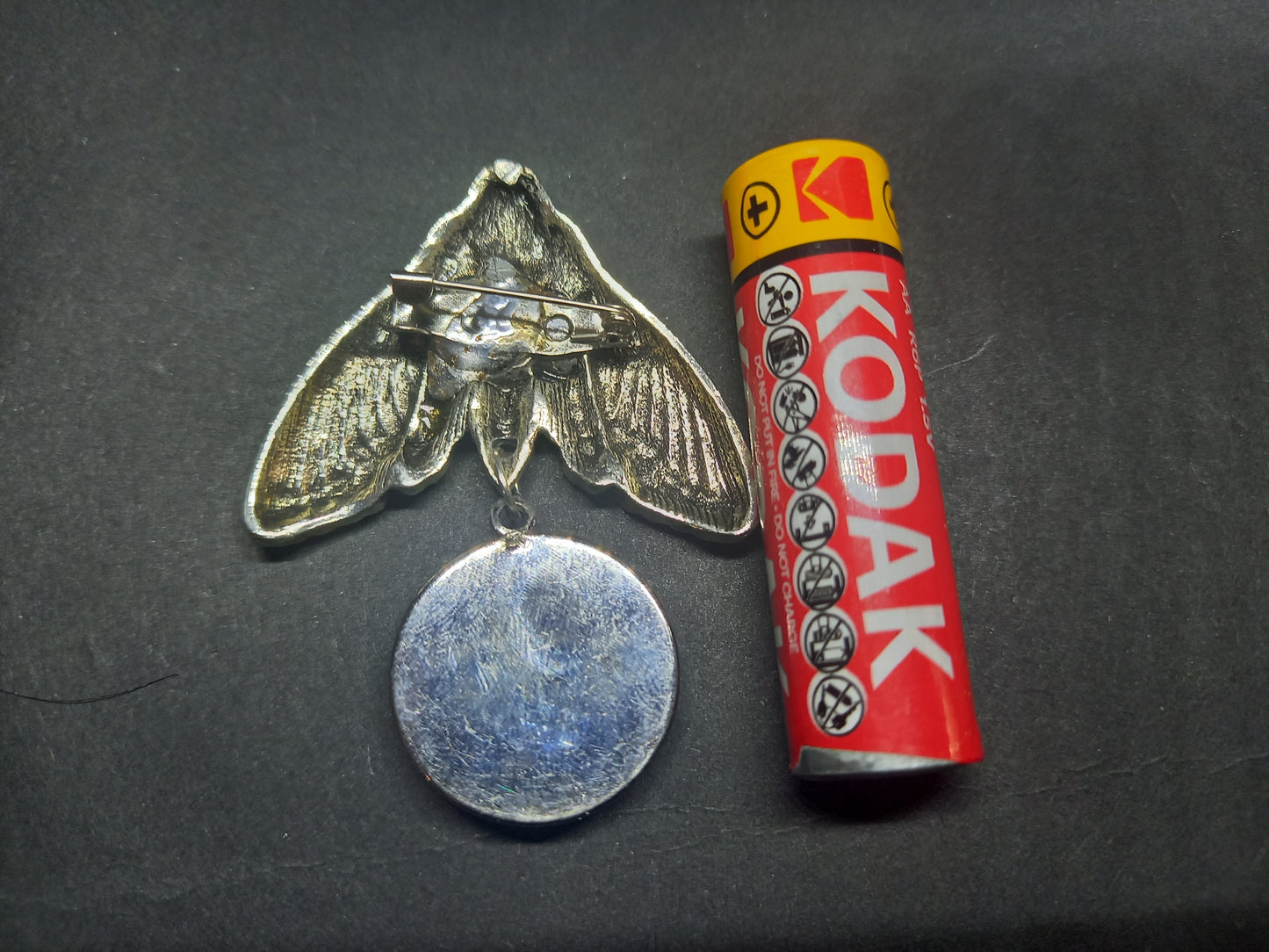 Goth Gothic Witchy Occultist Satanic Pagan "Death head moth" detail metal pin badge/brooch V2with "Dead inside" detail