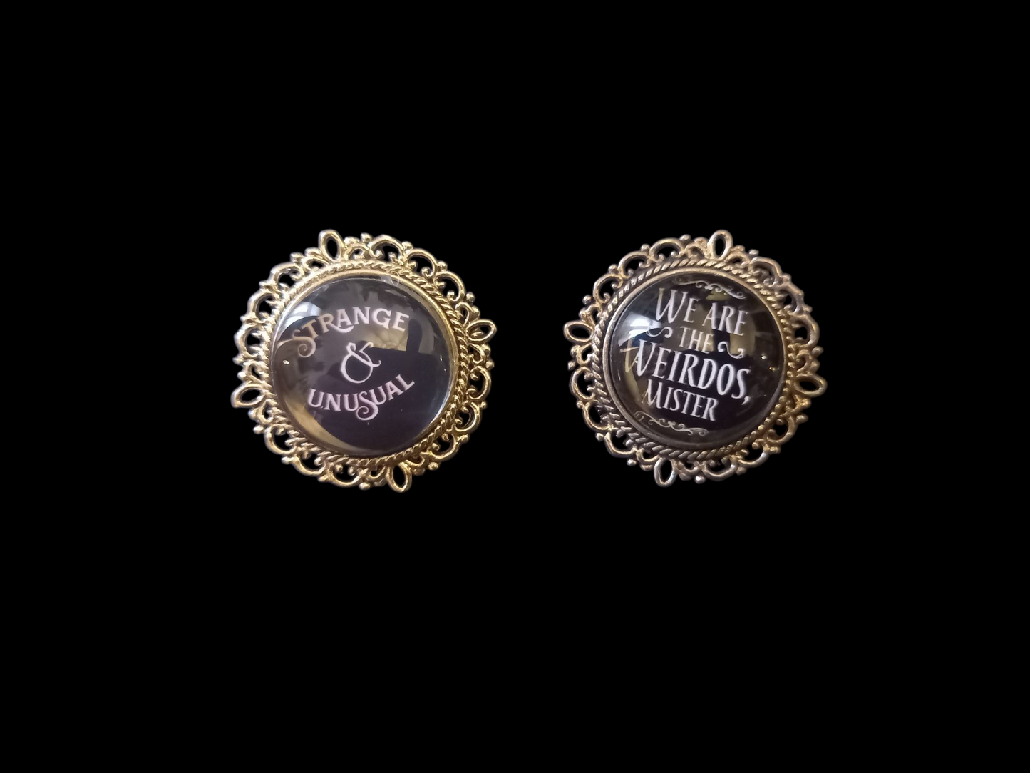 Goth gothic witchy killstar beetlejuice & craft inspired "strange and unusual ,we are the weirdos mister" decorative pin badge set