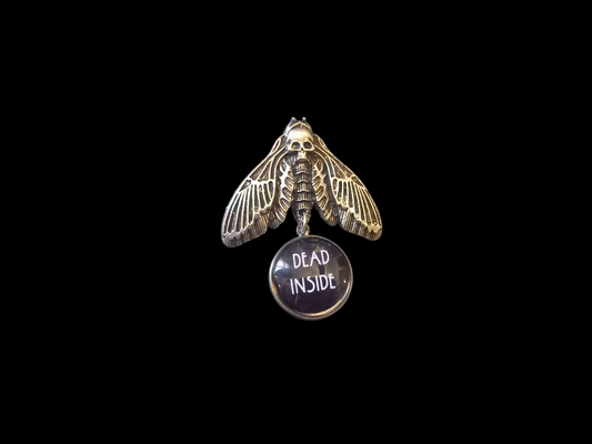 Goth Gothic Witchy Occultist Satanic Pagan "Death head moth" detail metal pin badge/brooch V2with "Dead inside" detail
