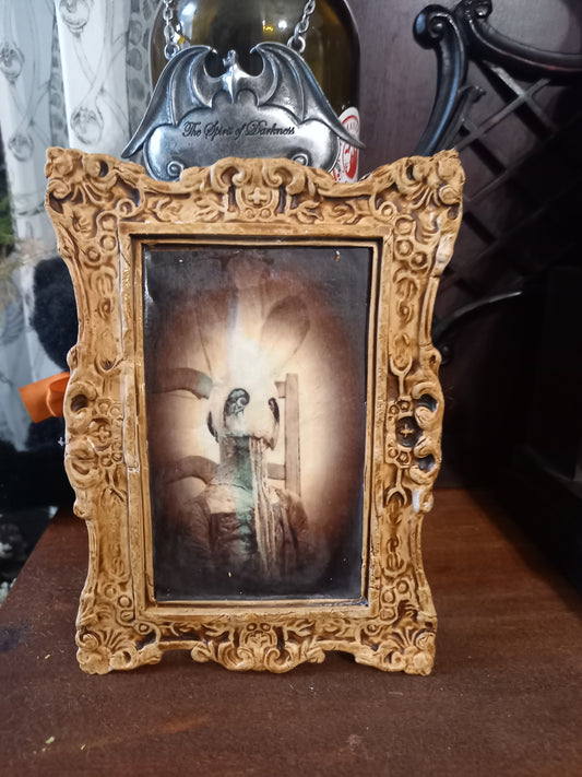 Unique hand sculpted Oddity curiosity goth gothic witchy creepy horror" Twisted Bunny" in baroque style ornate frame" Bone finish