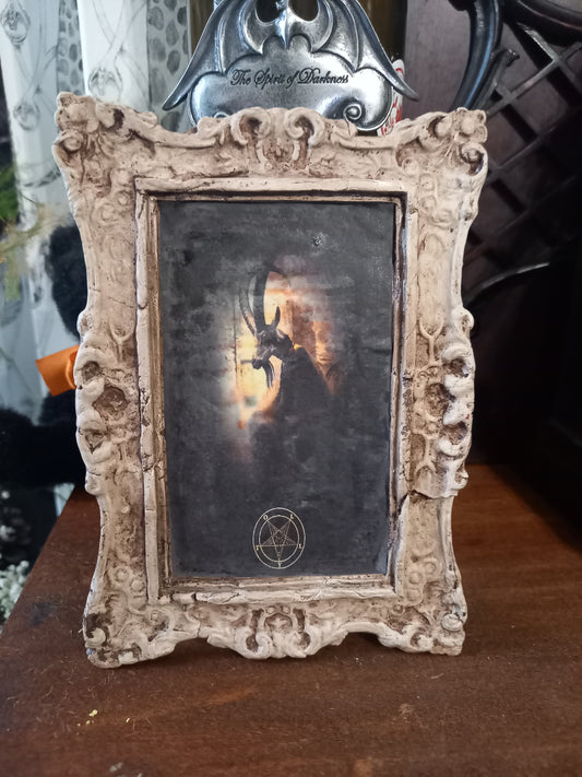 Oddity Curiosity macabre Baphomet devil Satan goat of Mendes image in cast ornate frame