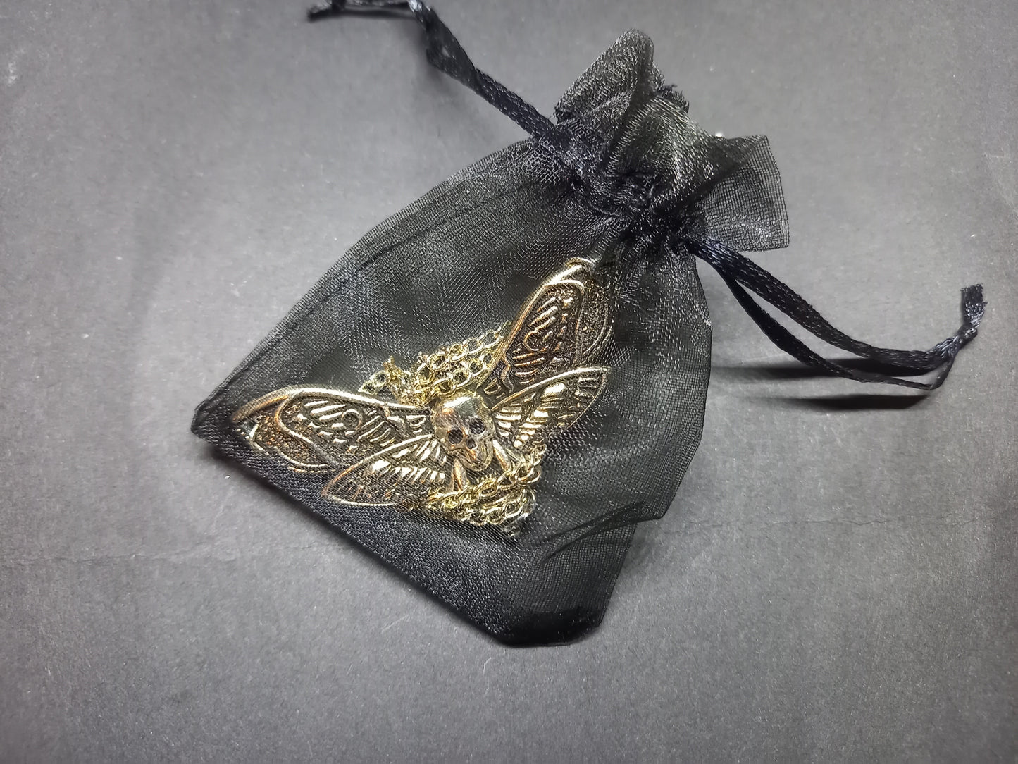 Goth Gothic Witchy Killstar occult pagan oddity curiosity  "Death Head Moth Brooch with palmistry hand and chains"