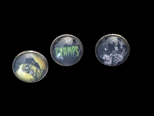 goth punk psychobilly Alternative New Wave 1980's"The Cramps" inspired Set Of Three Pin Badge's