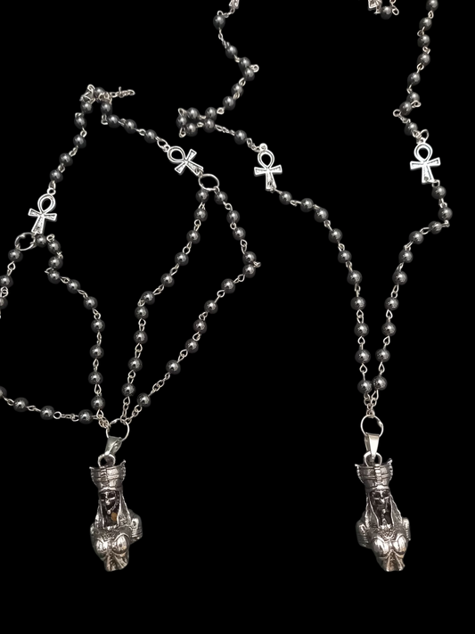 Goth Gothic Witchy Egyptian "Female Skull Pharaoh " rosary with ankh details