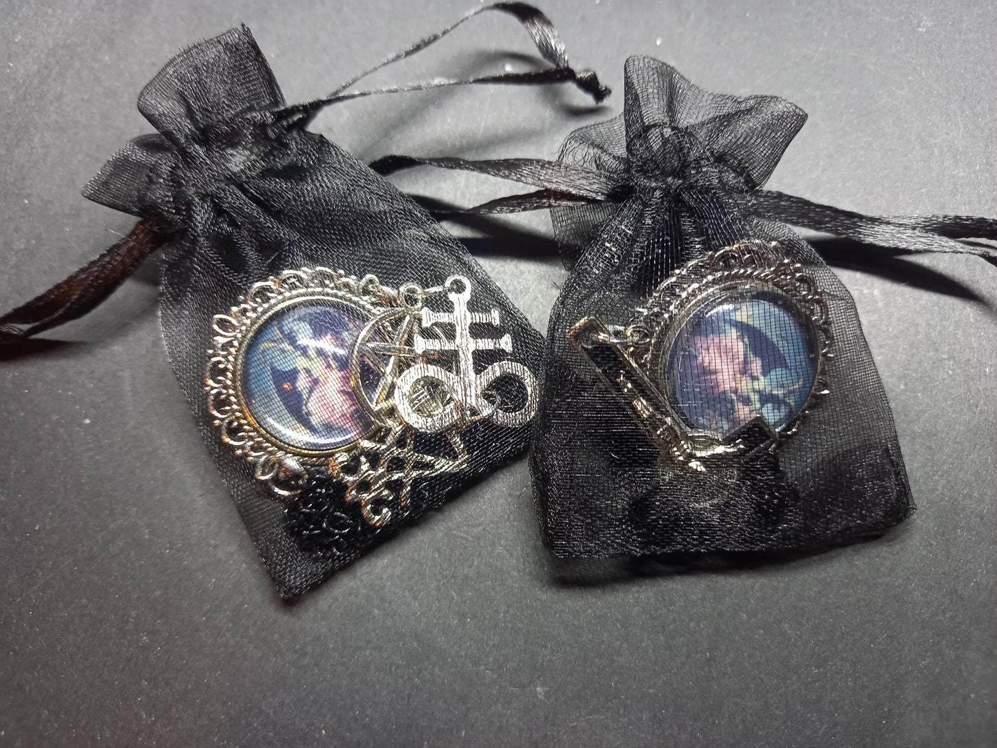 Goth Gothic Occult  Satanic Tiki Lounge inspired " Ornate Satanic Brooch" with chains and inverted crucifix or satanic trinity details