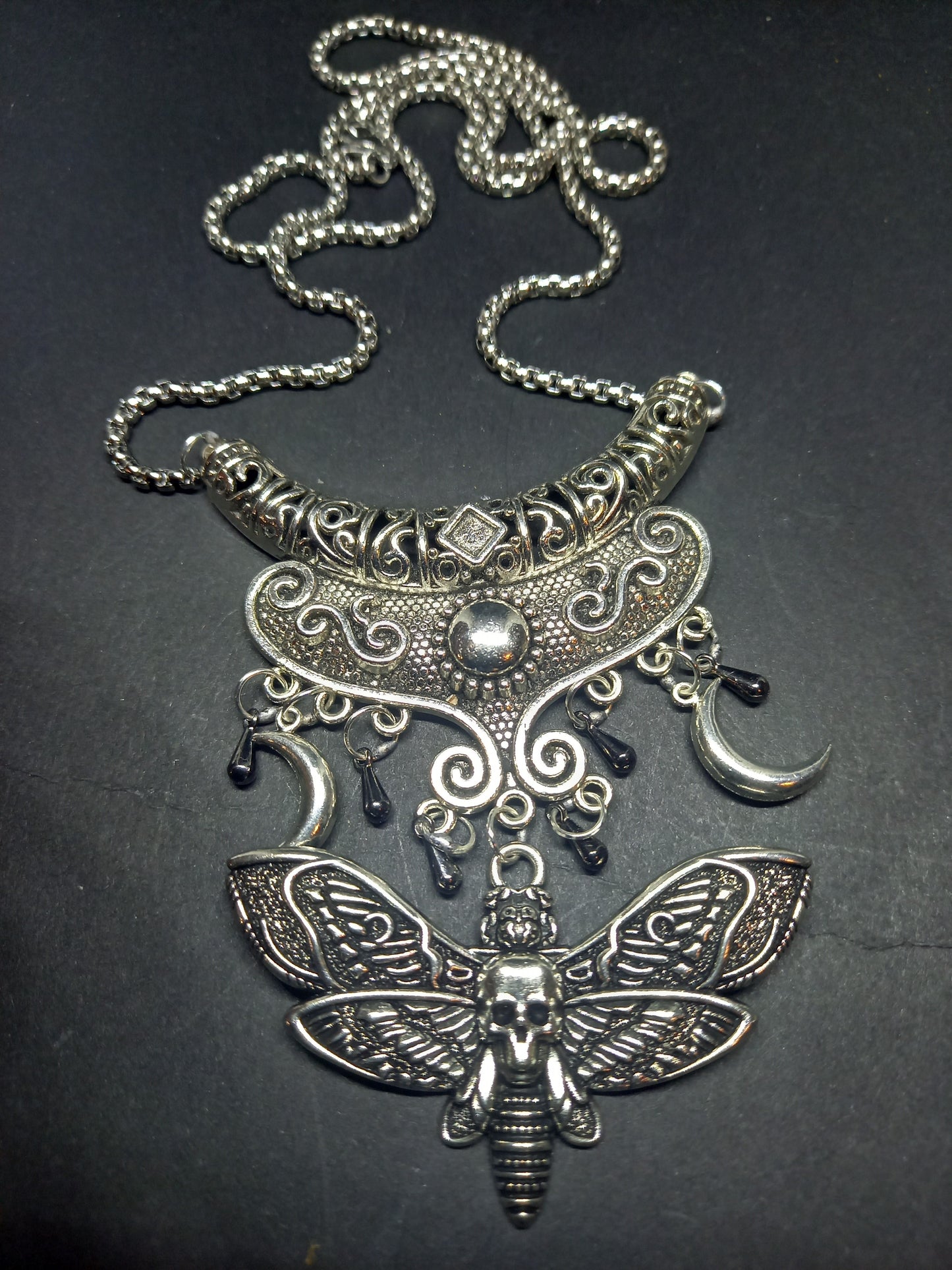 Goth Gothic Witchy Witch Witchcraft Occult satanic Pagan Wicca Boohoo style Death head moth V1 with moons