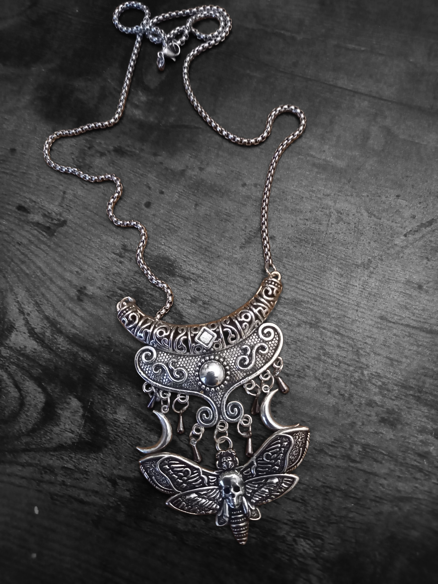 Goth Gothic Witchy Witch Witchcraft Occult satanic Pagan Wicca Boohoo style Death head moth V1 with moons