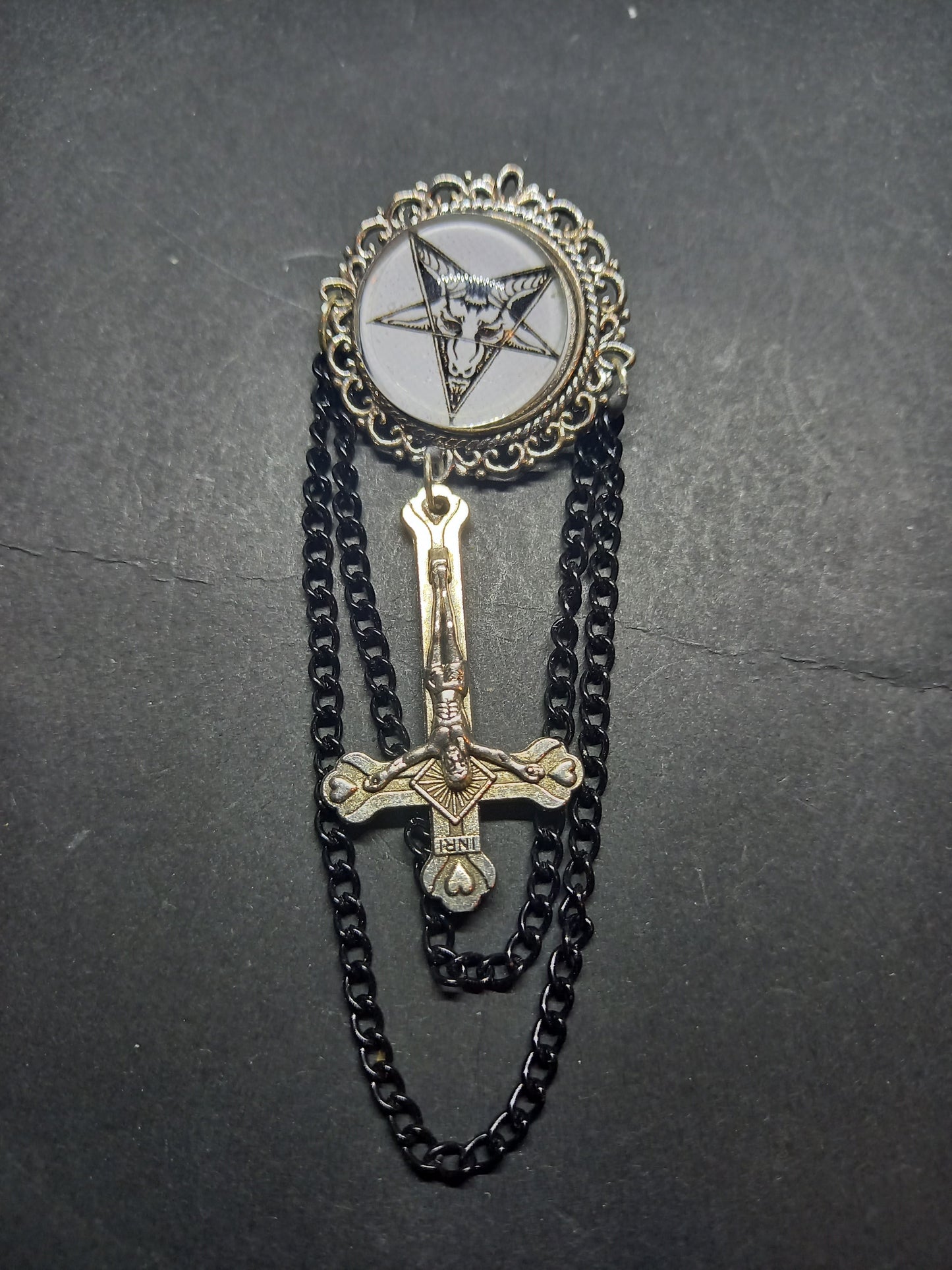 Oddity curiosity goth gothic witchy killstar magic magick occult occultist "Stylized Sigil Of Satan" with chains and inverted crucifix