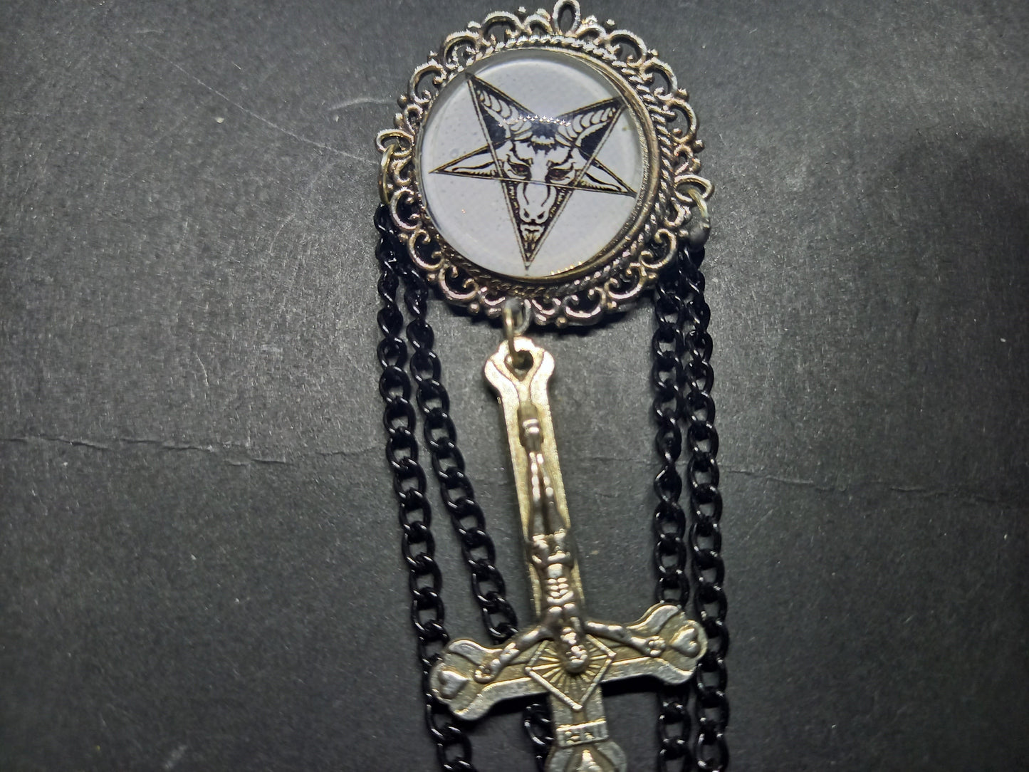 Oddity curiosity goth gothic witchy killstar magic magick occult occultist "Stylized Sigil Of Satan" with chains and inverted crucifix