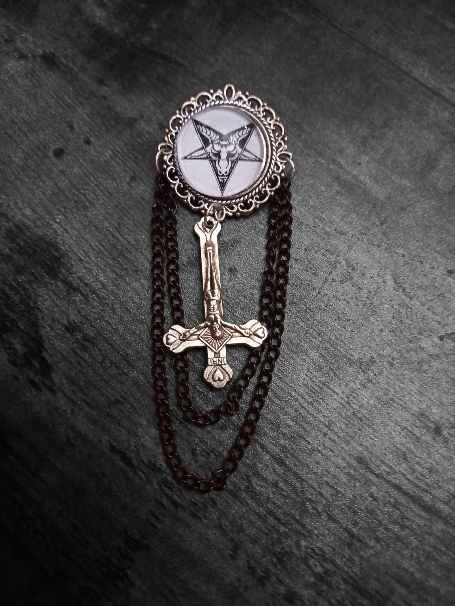 Oddity curiosity goth gothic witchy killstar magic magick occult occultist "Stylized Sigil Of Satan" with chains and inverted crucifix