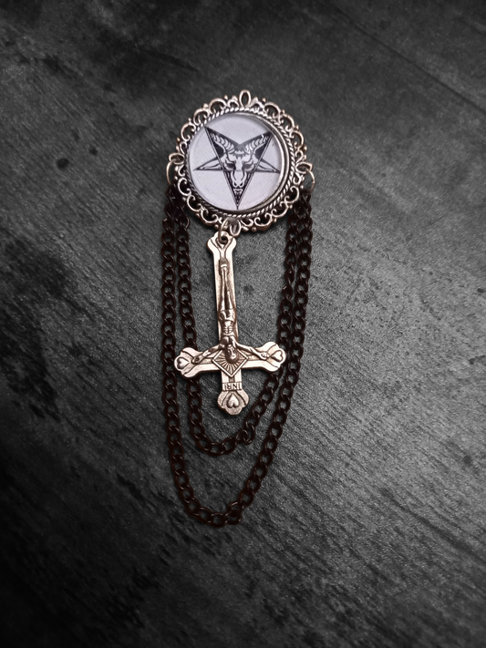 Oddity curiosity goth gothic witchy killstar magic magick occult occultist "Stylized Sigil Of Satan" with chains and inverted crucifix