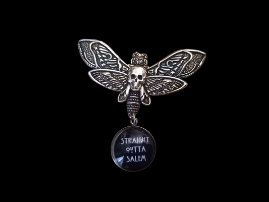 Goth Gothic Witchy Killstar occult pagan oddity curiosity "Death Head Moth with Straight Outta Salem slogan"