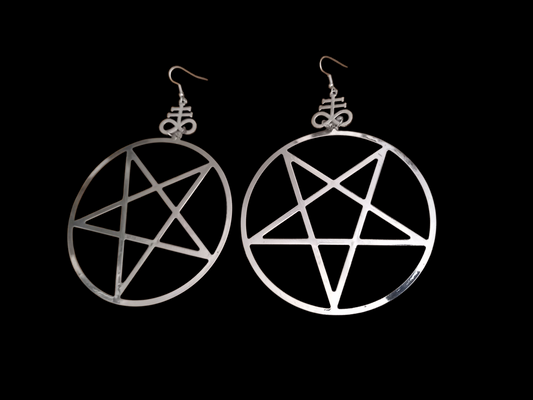 Goth Gothic Witchy "Oversized Inverted pentagram with Cross of Satan " earrings