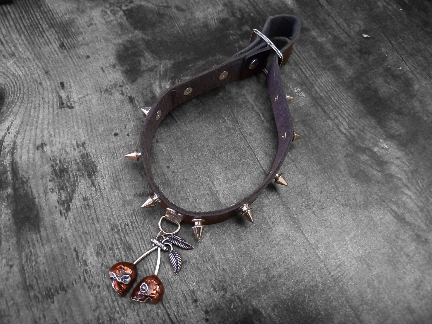 Kawaii Pastel Nu Goth Gothic Witchy witchcraft Occult Pagan Wicca Black Metal UNISEX skull cherry Black Faux Leather 10 Spiked Collar